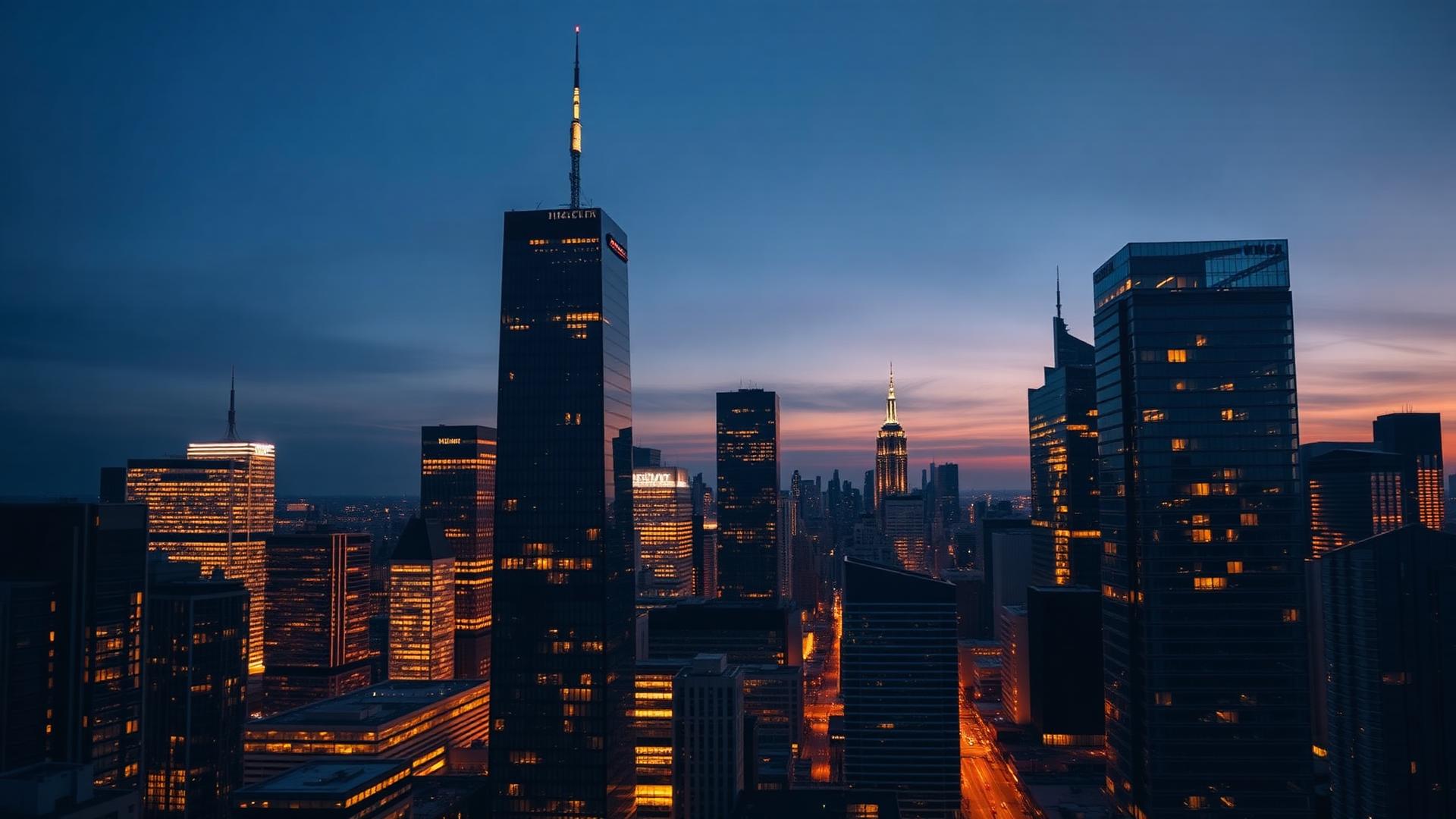 City skyline at dusk